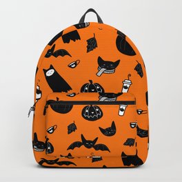 Spooky Halloween Cats and Coffee Backpack