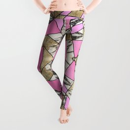 Girly Pink Geometric Gold and Modern Marble Leggings
