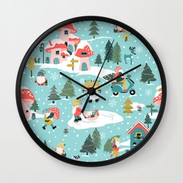 Gnomes City_Turquoise Wall Clock