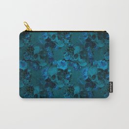Blue Floral Skulls Carry-All Pouch