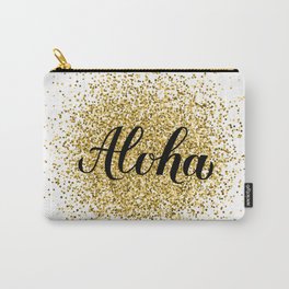 Aloha calligraphy lettering on gold glitter textured background. Carry-All Pouch