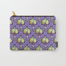 Periwinkle flowers, geometric floral motif in gold and violet Carry-All Pouch