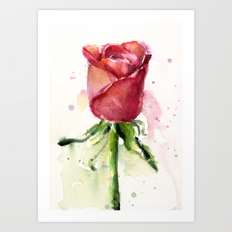 Rose Watercolor Red Flower Painting Floral Flowers Art Print by olechka |  Society6