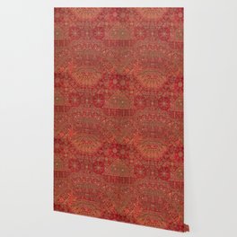 Bohemian Medallion II // 15th Century Old Distressed Red Green Colorful Ornate Accent Rug Pattern Wallpaper