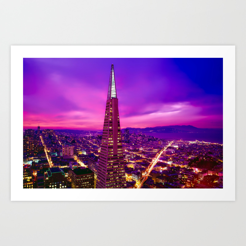Beautiful Purple San Francisco California Usa Skyline At Sunset Art Print By Artpics Society6