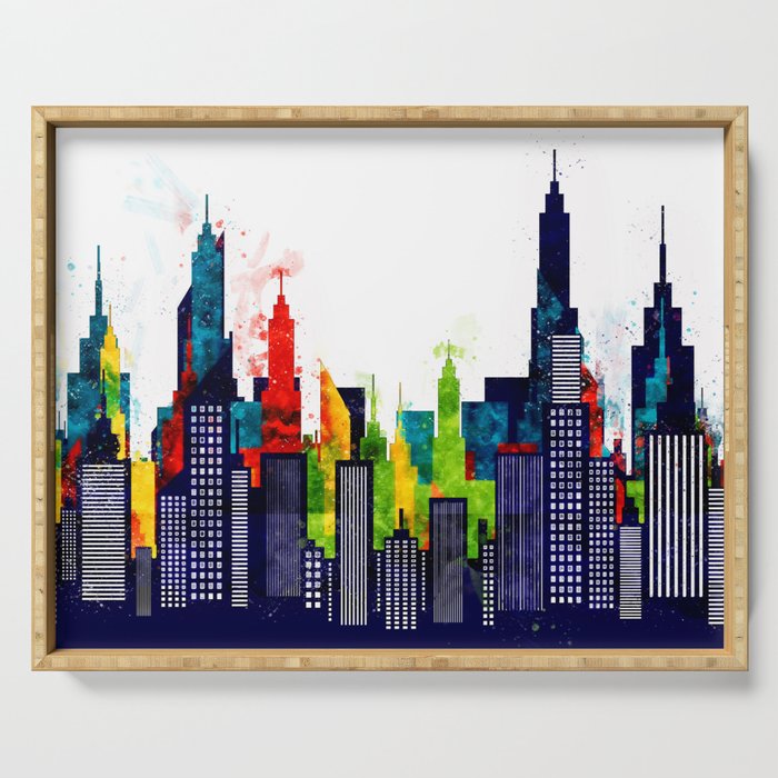 Colorful City Buildings And Skyscrapers In Watercolor New York