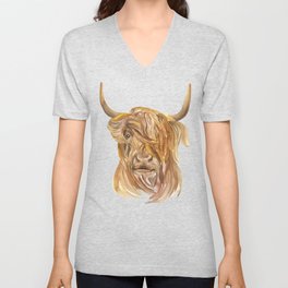 Highland Cow Watercolor Unisex V-Neck