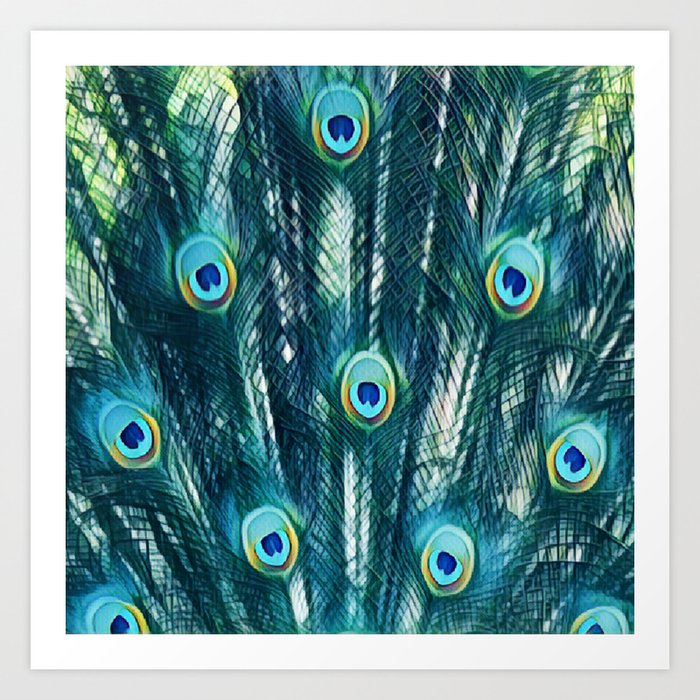 Painted Peacock Feathers Art Print by talins | Society6