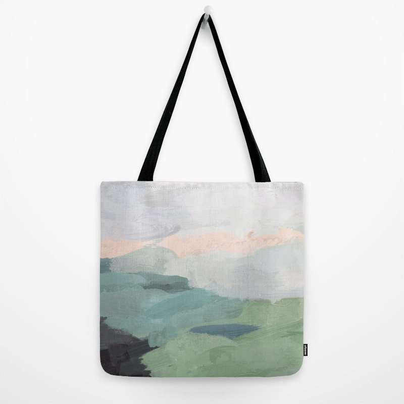 Seafoam Green Mint Black Blush Pink Abstract Nature Land Art
