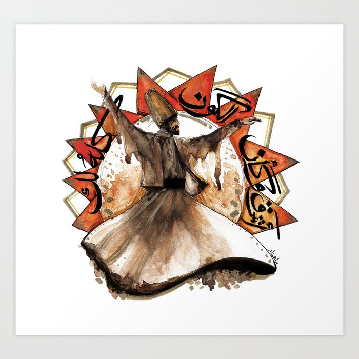 Dervish Rumi Arabic Quote Sufi Art Print By Mahinaz Society6
