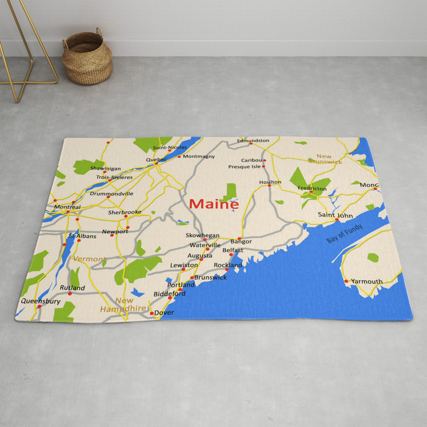 Map Of Maine State Usa Rug By Efratul Society6