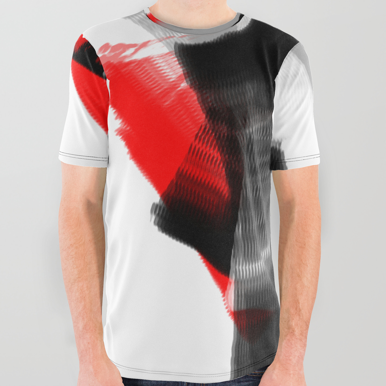 white black and red graphic tee