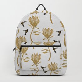 Hummingbird & Flower I Backpack | Nature, Artdeco, Painting, Metallic, Sophisticated, Elegant, Animal, Flower, Garden, Hummingbird 