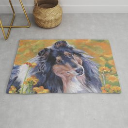 Rough Collie dog art portrait from an original painting by L.A.Shepard Rug