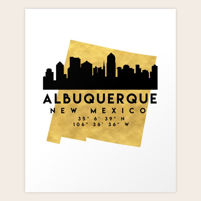 Albuquerque New Mexico Silhouette Skyline Map Art Art Print By