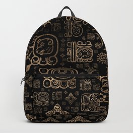 Mayan glyphs and ornaments pattern -gold on black Backpack