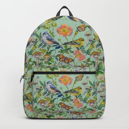 Flower Birds Garden Backpack | Flower, Magical, Watercolor, Gouache, Delicate, Nature, Foliage, Poppy, Botanic, Illustration 