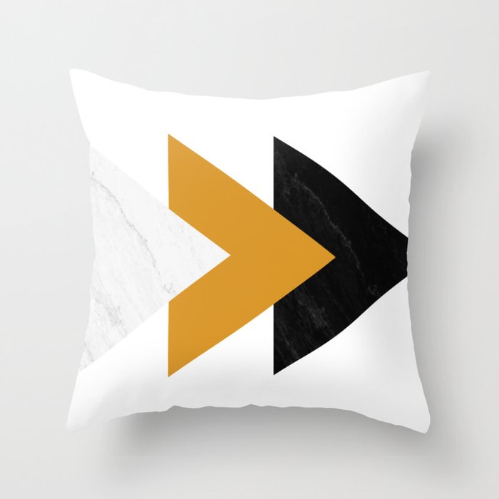 Forward marble yellow arrows Throw Pillow by ARTbyJWP | Redbubble - Grey sofa mustard decor living room