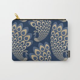 Blue and Gold Art Deco Peakock Carry-All Pouch