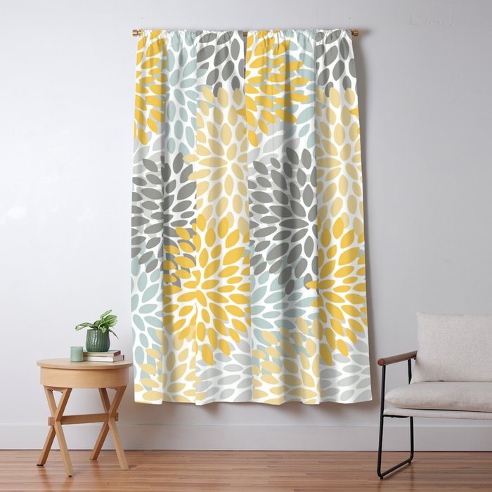 Fl Pattern Yellow Pale Aqua And Gray Blackout Curtain By Megan Morris Society6 Fl Pattern Yellow Pale Aqua And, Grey And Yellow Window Curtains