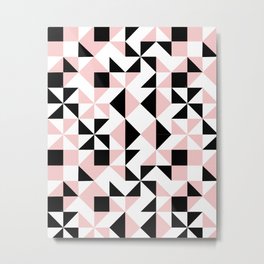 Eva - rose quartz quilt squares hipster retro geometric minimal abstract pattern print black pink Metal Print | Children, Pattern, Curated, Abstract, Vintage 