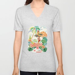 Vintage Hawaiian Travel Poster V Neck T Shirt