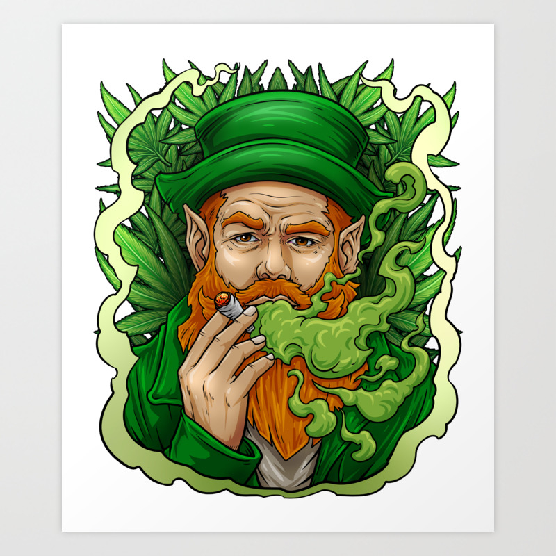 Leprechaun Smoking Weed St Patrick S Day Funny Art Print By Gigibeancreations Society6