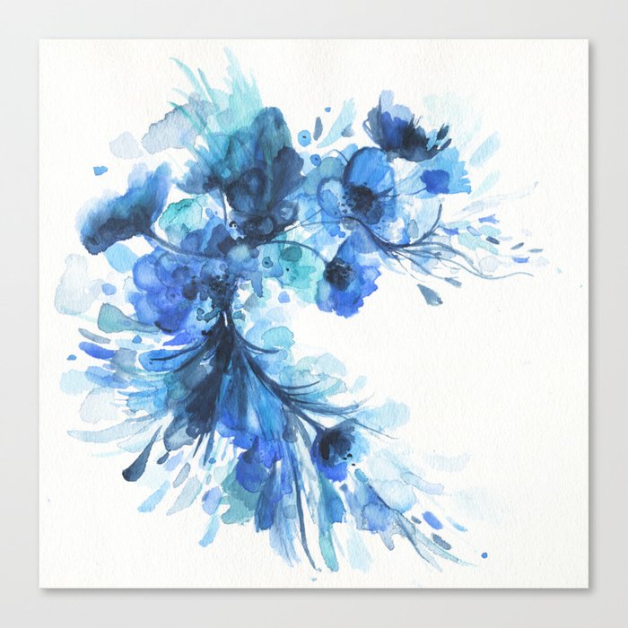 Blue Watercolor Floral Canvas Print By Jenmerli Society6