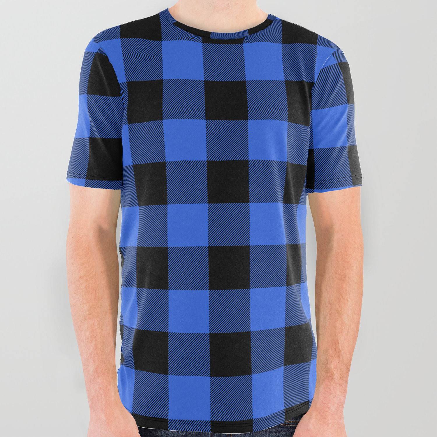royal blue and black graphic tee