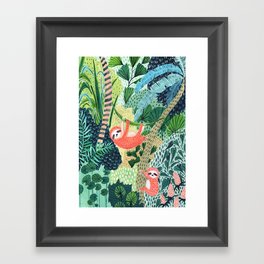 Jungle Sloth Family Gerahmter Kunstdruck | Leaves, Rainforest, Nature, Animal, Painting, Plants, Sloths, Curated, Sloth, Tropical 