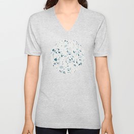 Blue Terrazzo Digital Pattern V Neck T Shirt