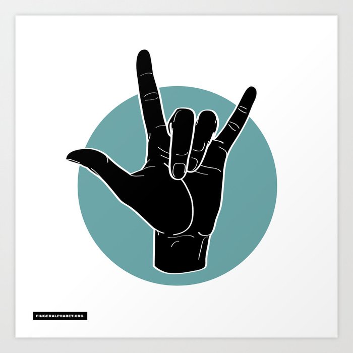 Ily I Love You Sign Language Black On Green Blue 00 Art Print By Fingeralphabet Org Society6