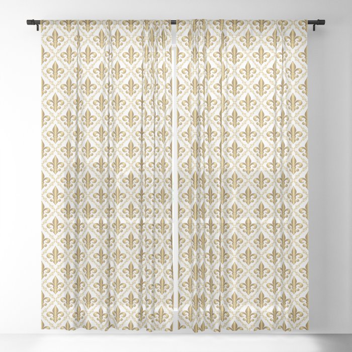 Gold Fleur De Lis Pattern Sheer Curtain, Fleur De Lis Curtains