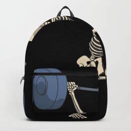 Skeleton with barbell over head squat fitness Backpack