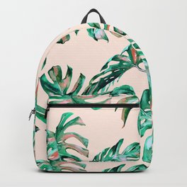 Tropical Palm Leaves Coral Greenery Backpack