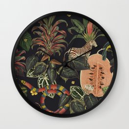 Jungla Wall Clock | Digital, Animal, Fruit, Jungle, Pattern, Bird, Tropical, Monkey, Zebra, Collage 