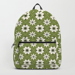 Green Folk Daisy Flower PatternTile Geomeric Square Cottagecore Spring Summer Backpack