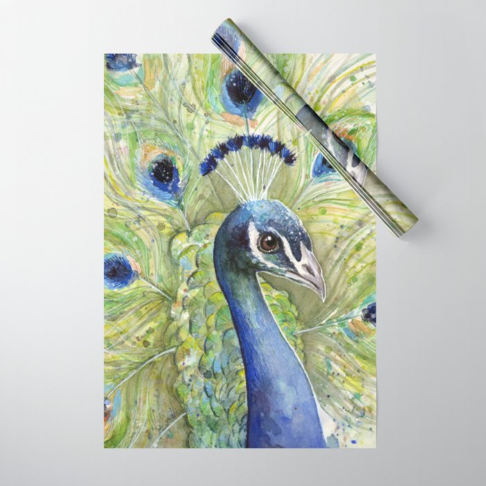 Peacock Watercolor Painting | Exotic Birds Wrapping Paper by olechka |  Society6