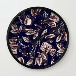 Coffee Seeds and Leaves Cozy Pattern Wall Clock