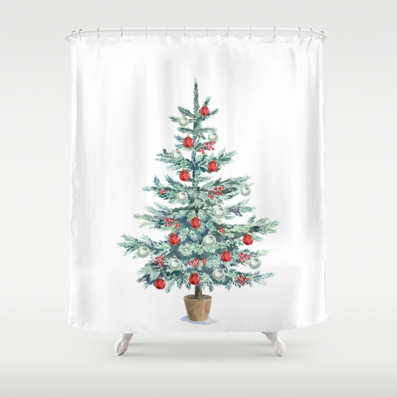Details about   Christmas Tree Xmas Balls Gift Case Garland Waterproof Fabric Shower Curtain Set