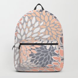 Flowers Abstract Print, Coral, Peach, Gray Backpack