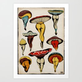 Sexy mushrooms Art Print | Vegetables, Vegetarian, Tattooflash, Botanical, Sexy, Cute, Drawing, Vegan, Mushrooms, Curated 