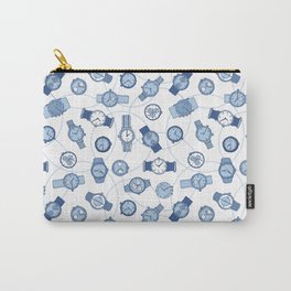 Retro Wristwatches Pattern in Blue and White Carry-All Pouch