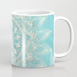 Elegant White Gold Mandala Sky Blue Design Coffee Mug