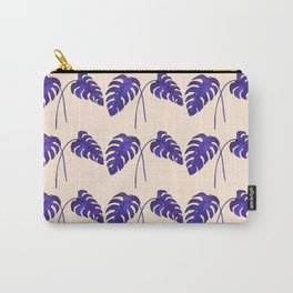 Indigo Monstera Leaf Watercolor on Blush Carry-All Pouch