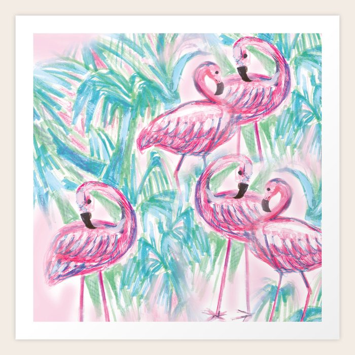 Flamingos and Palms Art Print by sandsaltmoon | Society6