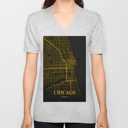 Chicago Illinois City Map | Gold America City Street Map | United States Cities Maps Unisex V-Neck