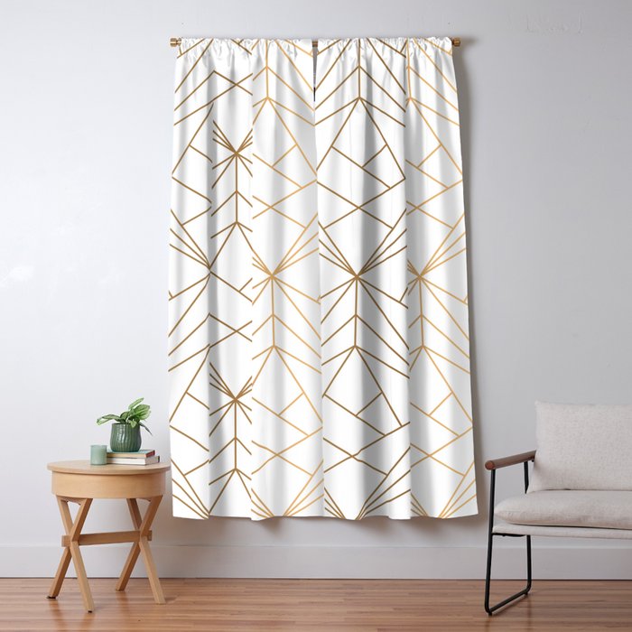 Geometric Gold Pattern With White Shimmer Blackout Curtain By Vic Torys Society6 White Shimmer Blackout Curtain, White Gold Curtains