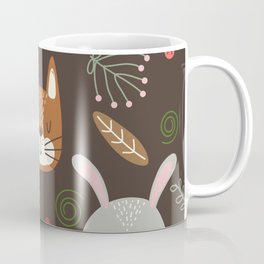 Woodland animals kids pattern brown background Coffee Mug