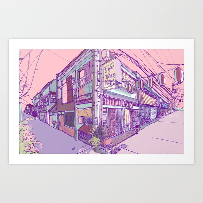 Japanese Houses Aesthetic Street Tokyo Japan Art Print by xiaoyihu